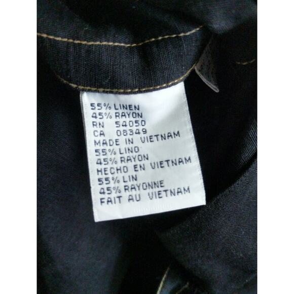 Rena Rowan Womens Size 8 Black Jacket Yellow Top Stitching 4 Buttons Linen Blend - Picture 9 of 12